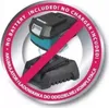 A circular graphic with a pink border and text indicating that the battery and charger are not included. Two black battery packs are visible inside the circle. Náhľad obrázku produktu