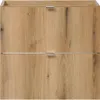 A front view of a wooden cabinet with two drawers and silver handles, set against a white background. Produktbild-Vorschau