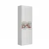A tall, narrow white cabinet with four doors and an open shelf in the middle. Produktbild-Vorschau