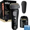 A product shot of a Braun Series 9 PRO+ electric shaver and its accessories, including a charging station, travel case, and cleaning fluid cartridges, presented on a white background. Náhľad obrázku produktu