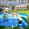 A family is enjoying a swim in an above-ground pool, with a close-up inset showing a pool drink holder attached to the pool's edge. Produktbild-Vorschau