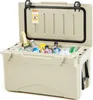 A tan cooler filled with ice and beverages, with the lid open. Náhľad obrázku produktu