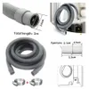 Collage of a washing machine drain hose with measurement details and diagrams. Produktbild-Vorschau