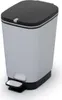 A silver and black pedal bin on a white background. Voir les images du produit