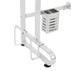 A close-up view of the bottom section of a silver metal kitchen rack, showing its structure and a utensil holder. Podgląd zdjęcia produktu