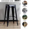 A black bar stool is shown in the foreground, with smaller circular images on the right depicting various settings where the stool could be used, such as a dining room, balcony, garden, and bar. Náhľad obrázku produktu