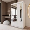 A bedroom scene with a modern white wardrobe with mirrored doors. Produktbild-Vorschau