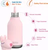 A pink insulated bottle with a bunny-shaped lid and a straw, surrounded by feature callouts. Náhled obrázku produktu