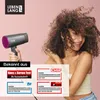 A woman with curly hair is shown next to a hairdryer and logos of publications. Produktbild-Vorschau