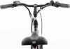 Close-up view of the handlebars and seat of a black electric bicycle. Produktbild-Vorschau