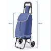 A blue shopping trolley with dimensions indicated by measurement lines and numbers. Produktbild-Vorschau