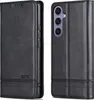 A black leather flip case for a smartphone is shown from two angles. Produktbild-Vorschau