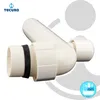 A white plumbing fitting with a black rubber seal, shown against a white and light gray background. Produktbild-Vorschau