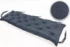 A dark blue tufted bench cushion on a white background. Produktbild-Vorschau