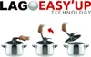 Three-step illustration showing how to open a pressure cooker lid. Anteprima dell’immagine prodotto