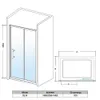 Technical drawing of a shower enclosure with dimensions and specifications. Produktbild-Vorschau