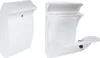 Two views of a white plastic mailbox mounted on a white background. Produktbild-Vorschau