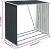 A three-dimensional view of a metal firewood storage unit with dimensions indicated. Podgląd zdjęcia produktu