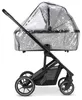 A side view of a black and gray baby stroller with a clear rain cover. Produktbild-Vorschau