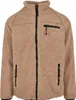 A close-up studio shot of a beige teddy fleece jacket with a black zipper and black trim. Anteprima dell’immagine prodotto