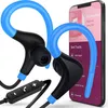 A pair of black and blue sport headphones are shown next to a smartphone displaying a music app. Produktbild-Vorschau