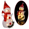Two images of a lighted snowman decoration. The left image shows the snowman on a white background, and the right image shows the snowman in an oval frame against a black background. Produktbild-Vorschau