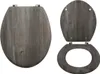 A toilet seat and lid are shown from a top-down perspective against a white background. The toilet seat has a wood-grain pattern. Podgląd zdjęcia produktu