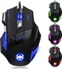 A gaming mouse with multiple color LED lighting options shown from different angles. Produktbild-Vorschau