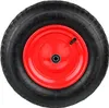 A close-up, front-facing view of a wheel with a red rim and black tire. Produktbild-Vorschau