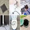 Collage of images showing a drain cleaning hose being used in various locations. Voir les images du produit