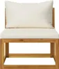 A close-up front view of a wooden outdoor lounge chair with white cushions. Náhľad obrázku produktu