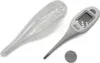 A digital thermometer and its protective case are laid out on a white background, with a coin battery nearby. Náhled obrázku produktu
