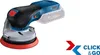 A Bosch cordless orbital sander is shown against a white background. A dashed outline indicates where a battery would attach. Anteprima dell’immagine prodotto