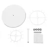 A collection of white components for a tie and belt rack, including a circular base, two circular frames with hooks, a vertical support rod, and several cylindrical rods and screws. Podgląd zdjęcia produktu