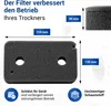 A foam filter for a dryer, with dimensions and descriptive text. Produktbild-Vorschau