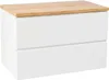 A white bathroom cabinet with a wooden top. Náhled obrázku produktu