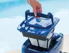 A hand is shown lifting the filter basket out of a blue pool cleaner, with a pool in the background. Anteprima dell’immagine prodotto