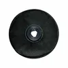A close-up, top-down view of a black circular carbon filter with a gray central hub. Produktbild-Vorschau
