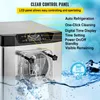 Close-up of an ice cream maker with text overlays highlighting its features. Voir les images du produit