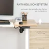 A close-up view of a height-adjustable desk with a computer setup and text overlay describing its anti-collision system. Podgląd zdjęcia produktu