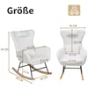 A collage of a white rocking chair with dimension labels, and a separate view of the chair with dimension labels. Produktbild-Vorschau