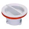 A close-up studio shot of a white and red drain plug. Produktbild-Vorschau