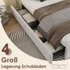 A bed with open storage drawers, showing blankets and storage boxes inside. The image has overlay text and graphics. Náhled obrázku produktu