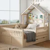 Hausbett 140x200 Holz Kinderbett mit Ausziehbett 3 Produktbild-Vorschau 3
