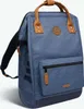 A blue backpack with brown leather accents is shown against a white background. Voir les images du produit