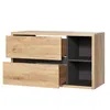 A modern bathroom vanity cabinet with two drawers and open shelving. Produktbild-Vorschau