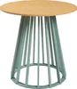 A round dining table with a light wood top and a pastel green, cage-like base. Náhľad obrázku produktu