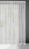 A white lace curtain hanging against a gray wall and a white floor. Produktbild-Vorschau