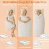 A woman sleeping under different types of duvets to illustrate temperature comfort, with product images below. Náhled obrázku produktu