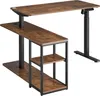 A rustic brown adjustable height desk with a side shelving unit, shown against a white background. Produktbild-Vorschau